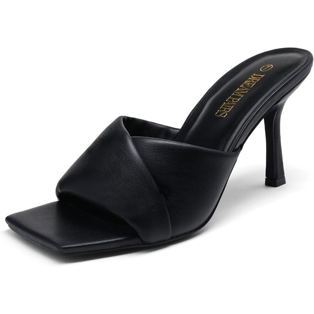 Women's Black Stiletto Heel Mules Open Toe Slip On Dress Pumps Sandal Party